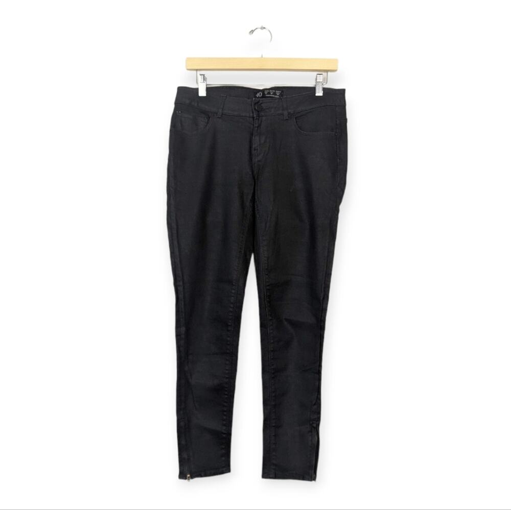 Zara Basics Skinny Jeans 8 Black Coated Denim Ankle Zip Moto Stretch